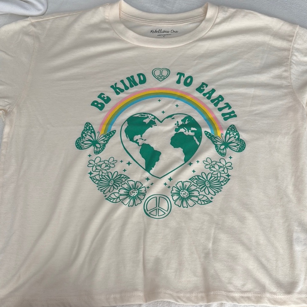 Rebellious One Cream and Green Eco Tee Short Sleeve